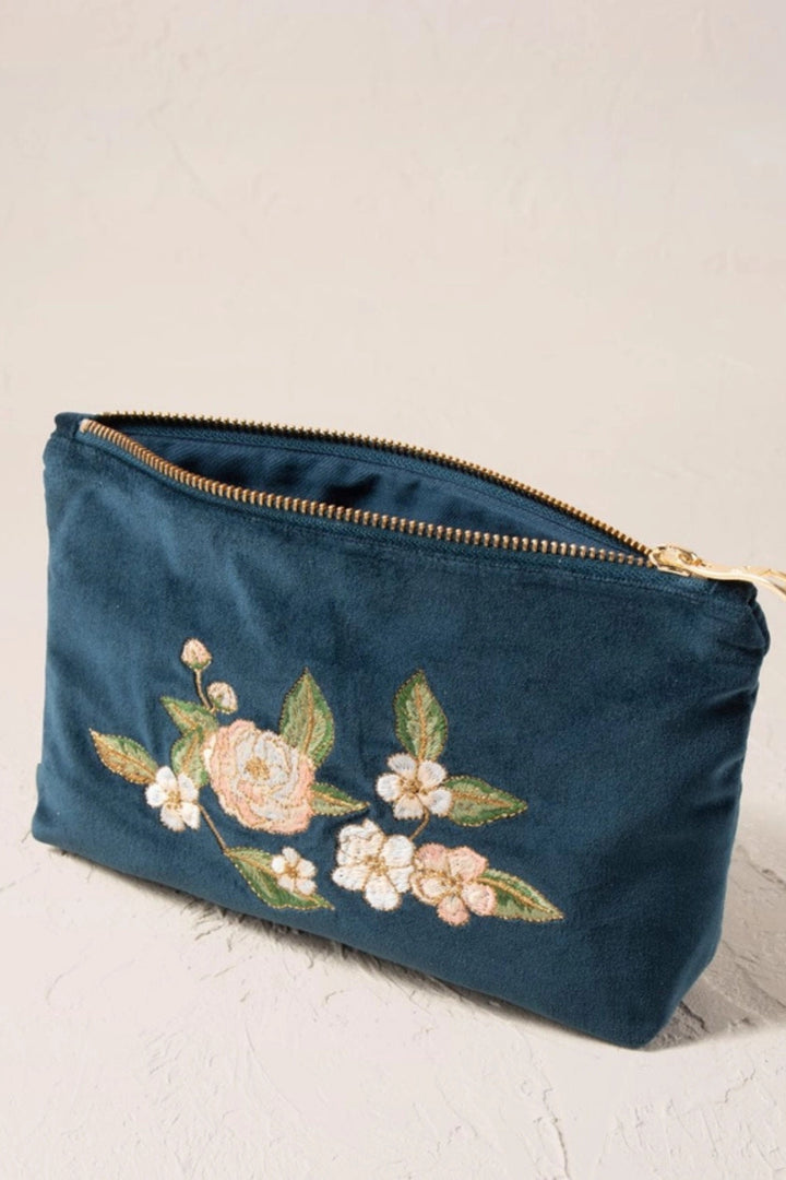 Elizabeth Scarlett Wild Rose Ink Blue Velvet Mini Pouch