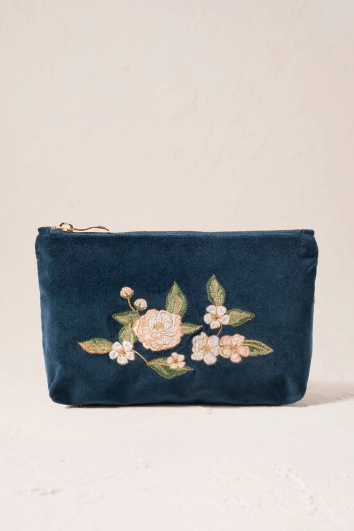Elizabeth Scarlett Wild Rose Ink Blue Velvet Mini Pouch