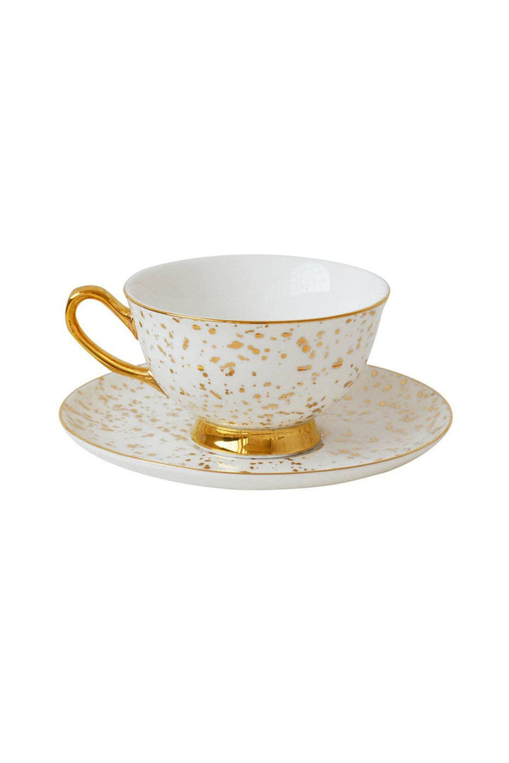 Bombay Duck Enchante Speckled Metallic Gold Teacup & Saucer Set