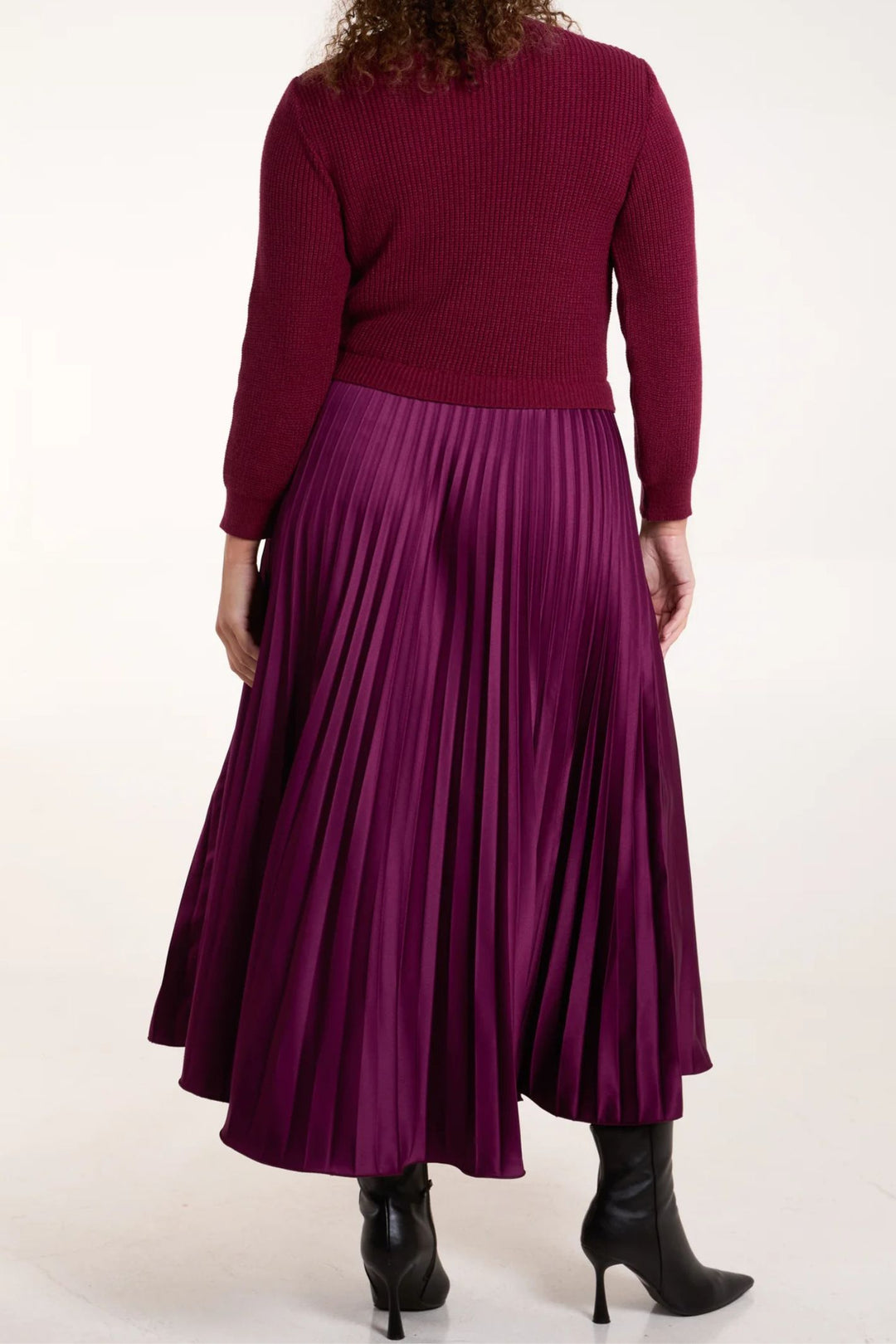 Faux Jumper Dress Burgundy Pleated Skirt