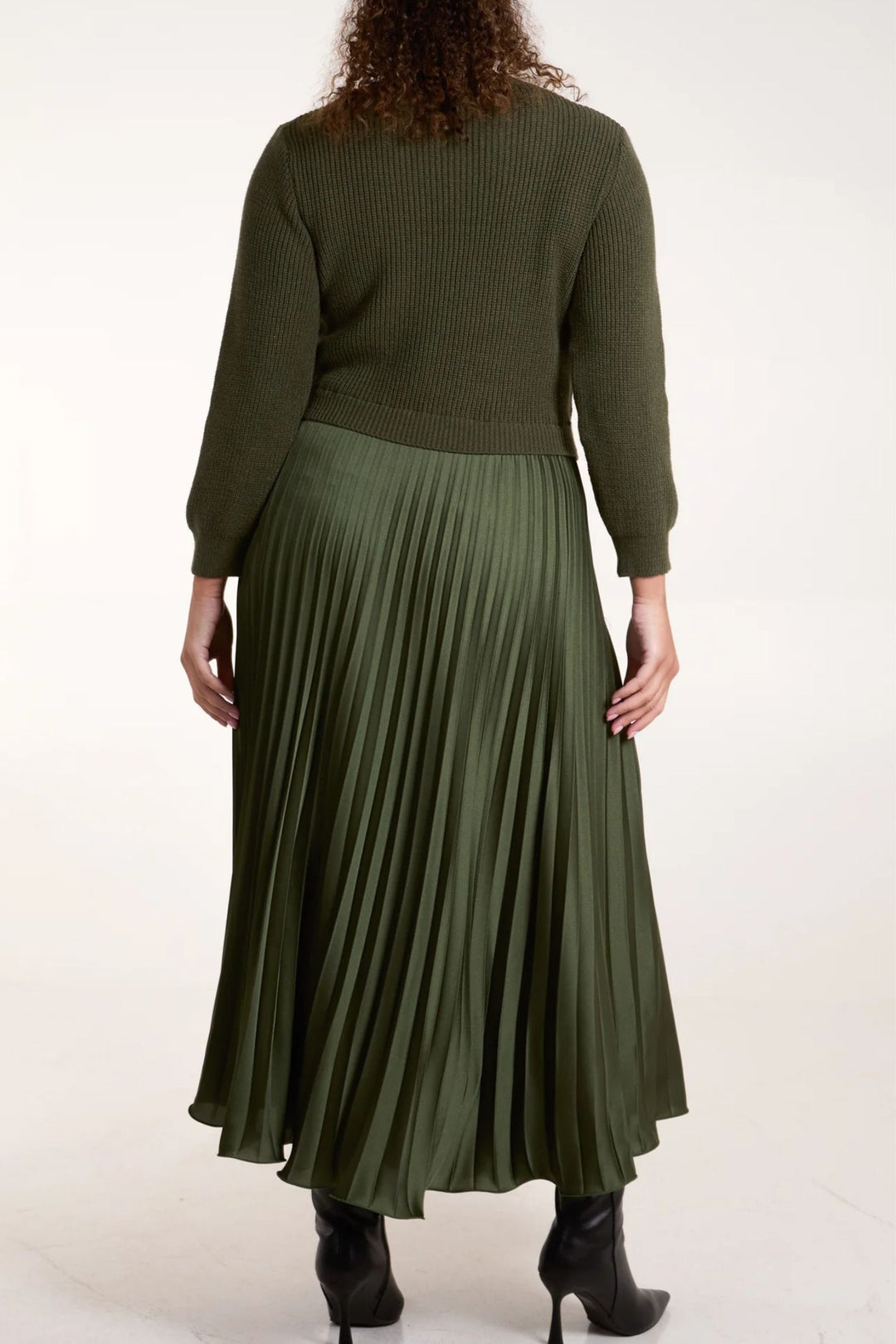 Faux Jumper Dress Khaki Green Pleated Skirt