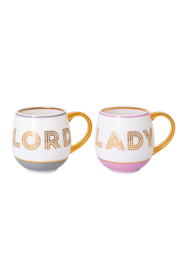 Bombay Duck Fine China Grey Lord & Blush Pink Lady Set Of 2 Mugs