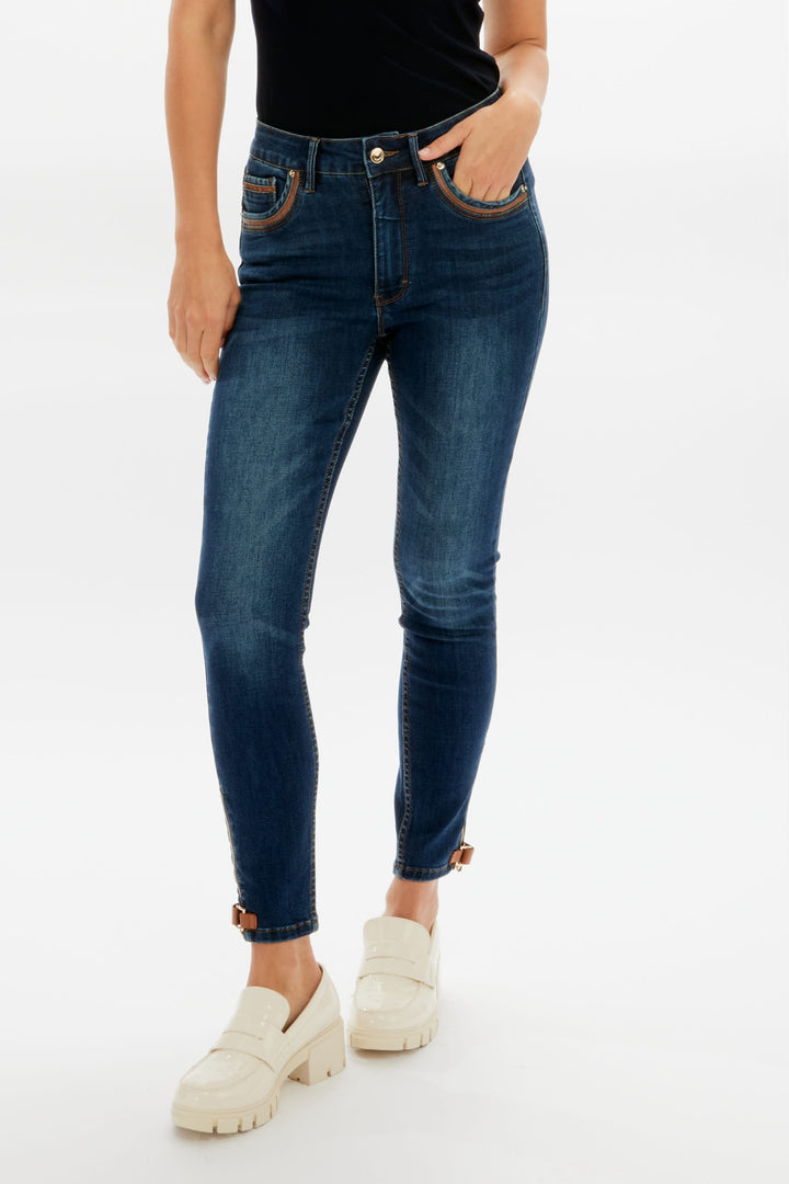 Frank Lyman Dark Denim & Tan Jeans 226182U