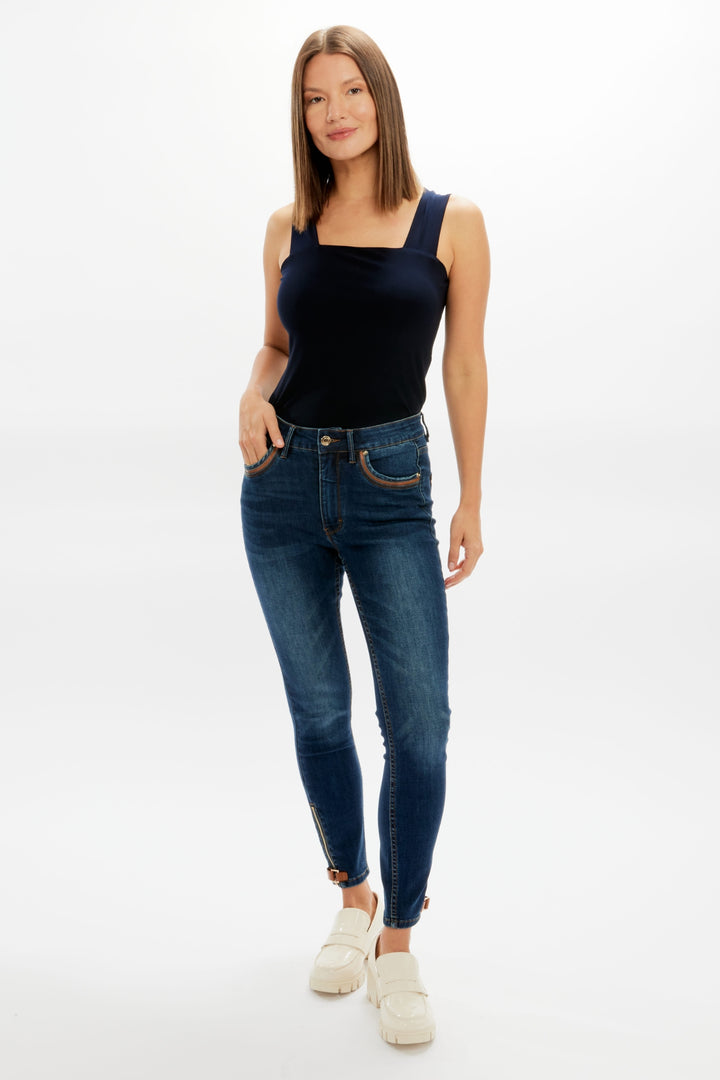 Frank Lyman Dark Denim & Tan Jeans 226182U
