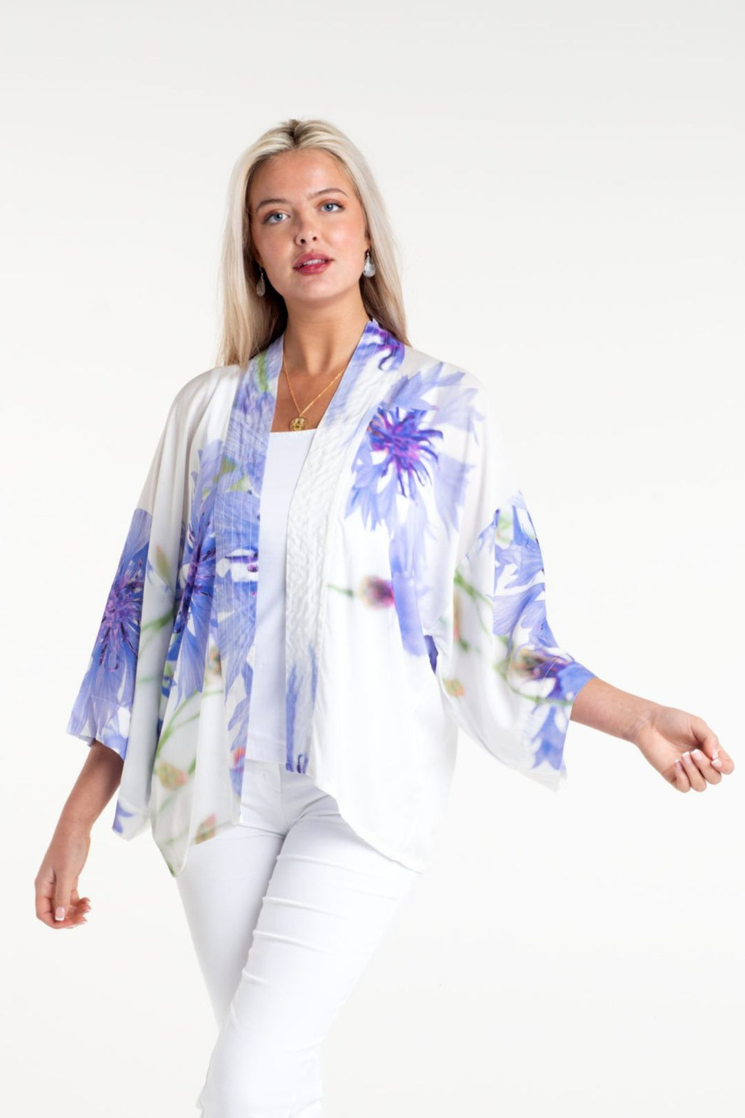 From My Mother's Garden Blue Cornflower Short Kimono