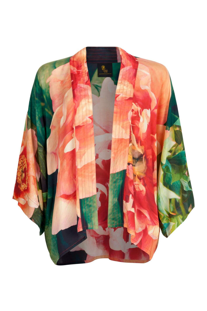 From My Mother's Garden Coral Peony Short Kimono