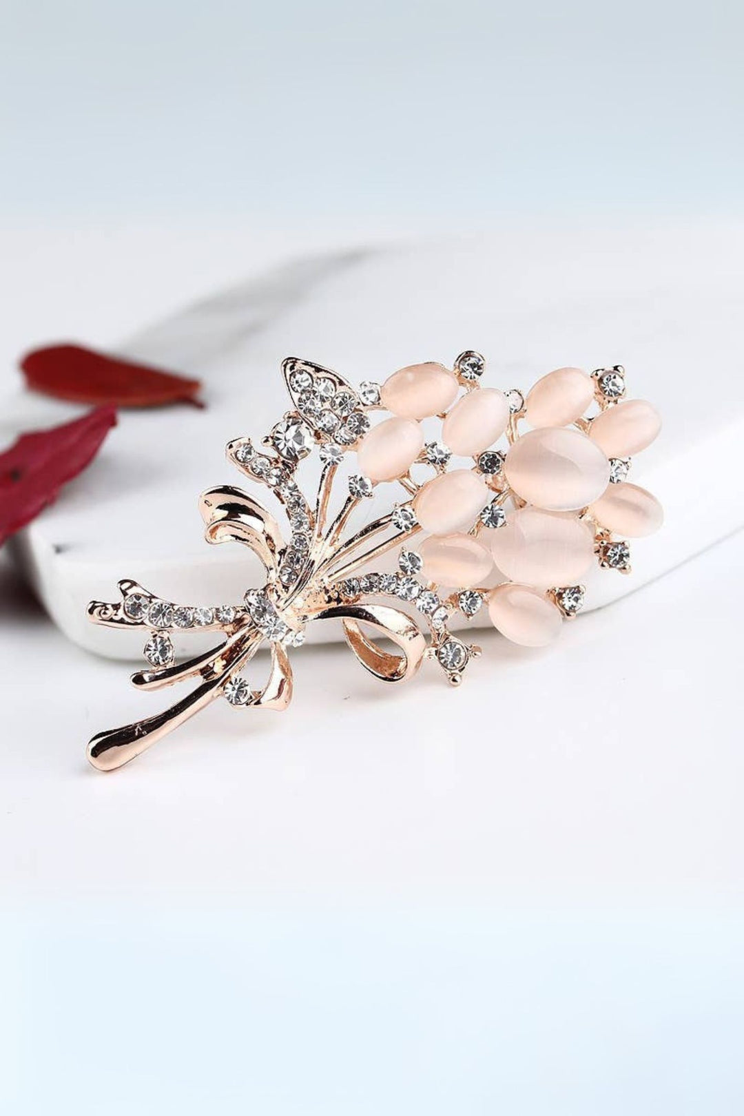 Frosted Pink Rose Gold Flowers Brooch