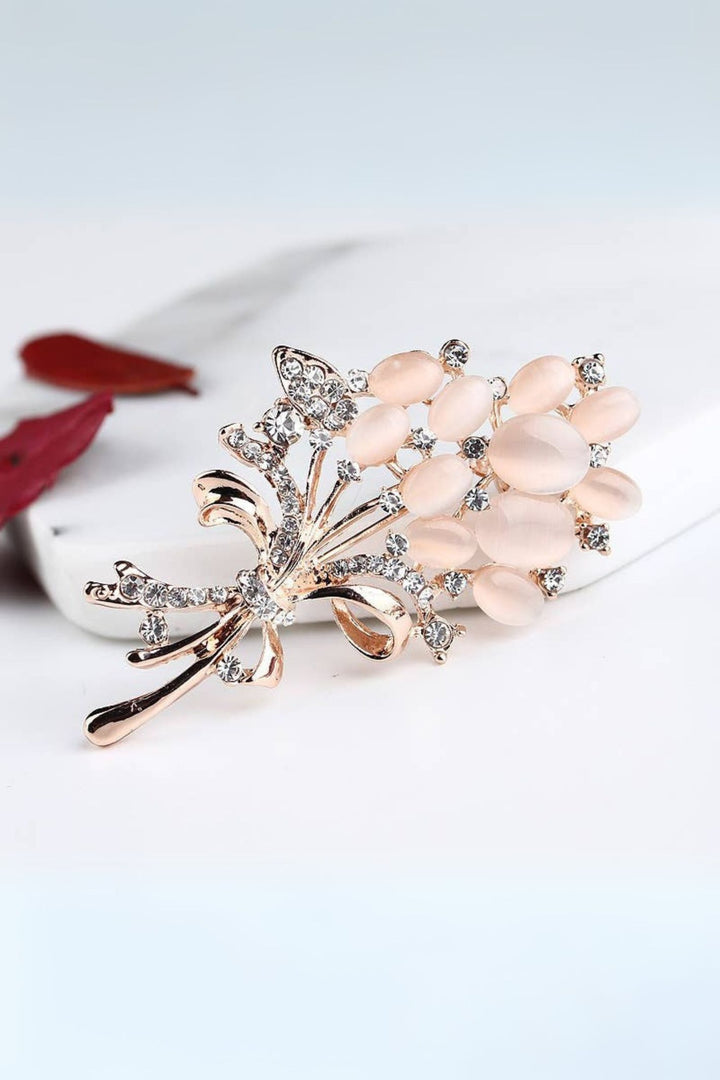 Frosted Pink Rose Gold Flowers Brooch