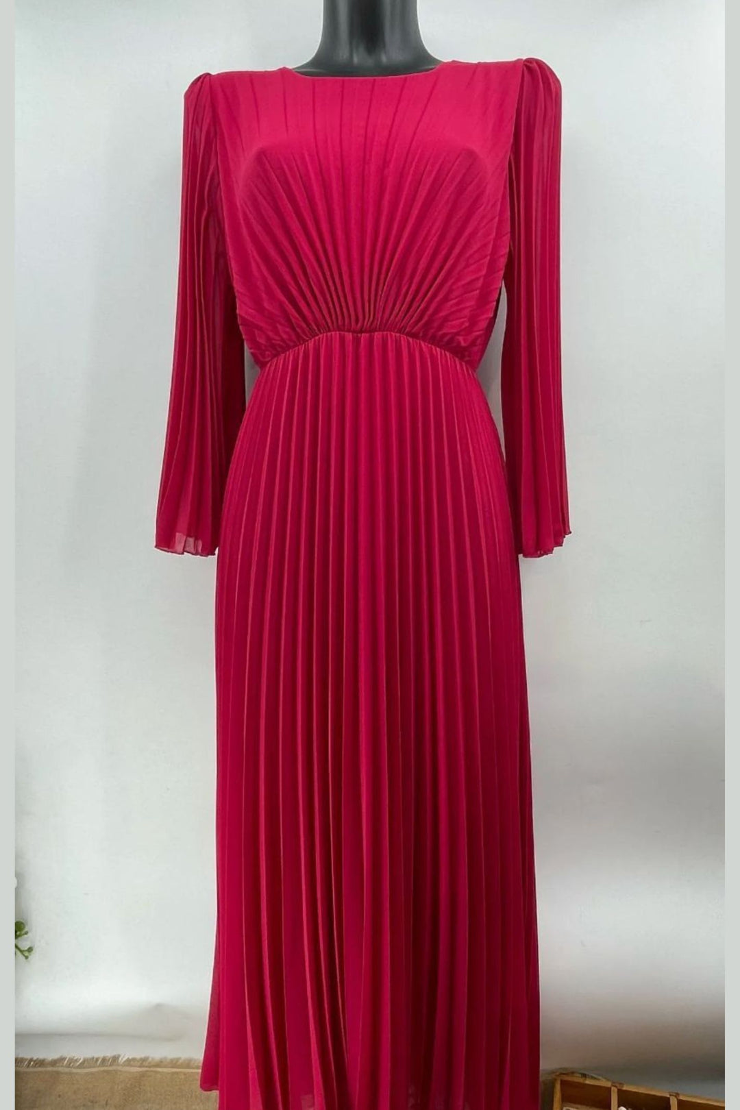 Fuchsia Pink Pleated Midi Dress