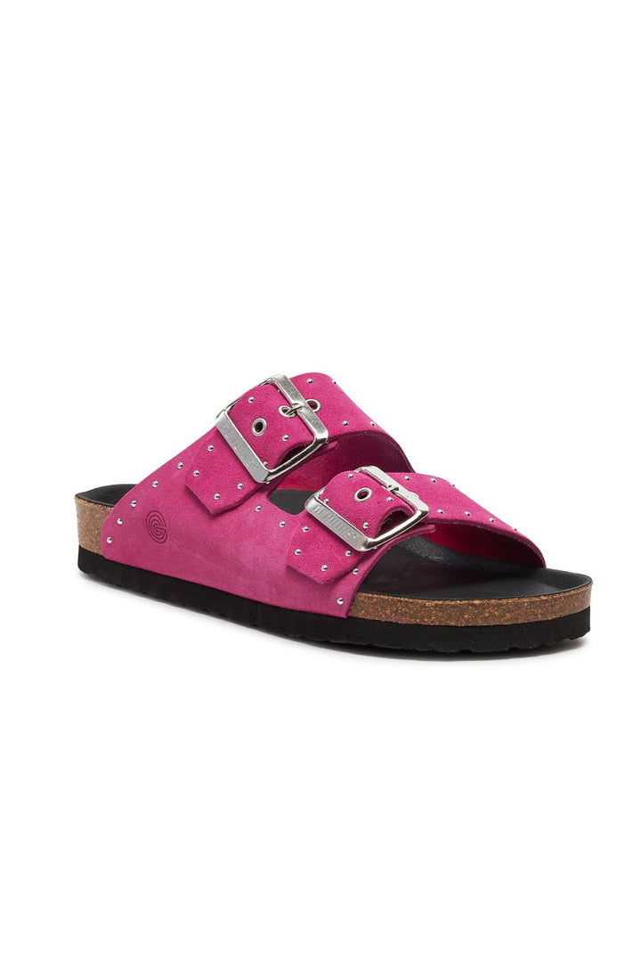 Genuins G105590 Honolulu Lead Fuchsia Pink Velour Studded Sandals