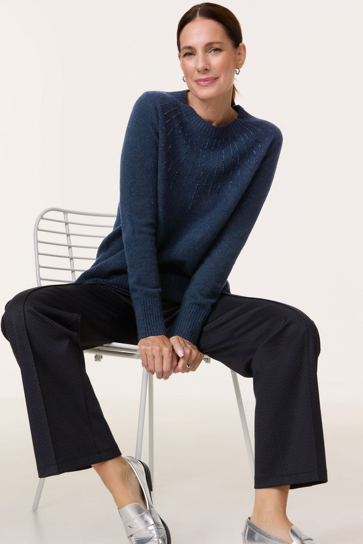 Gerry Weber Navy Blue Rhinestone Detail Wool Blend Jumper 370531