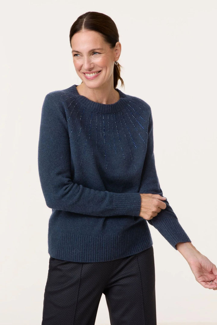 Gerry Weber Navy Blue Rhinestone Detail Wool Blend Jumper 370531