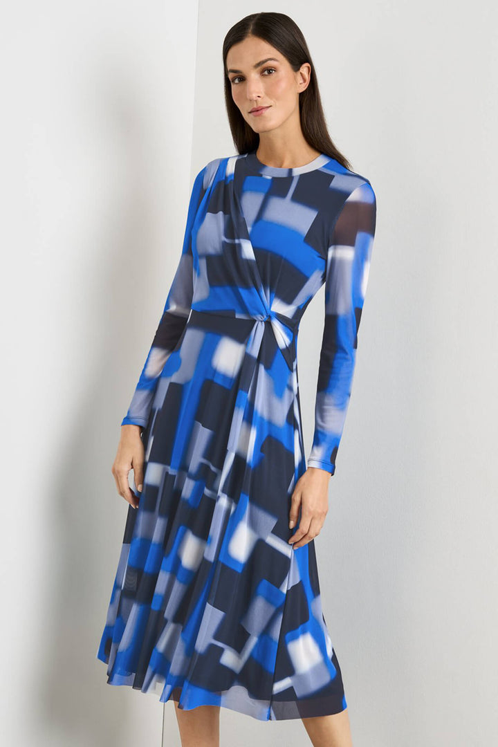 Gerry Weber 280026 Royal Blue Block Print Mesh Midi Dress - Experience Boutique