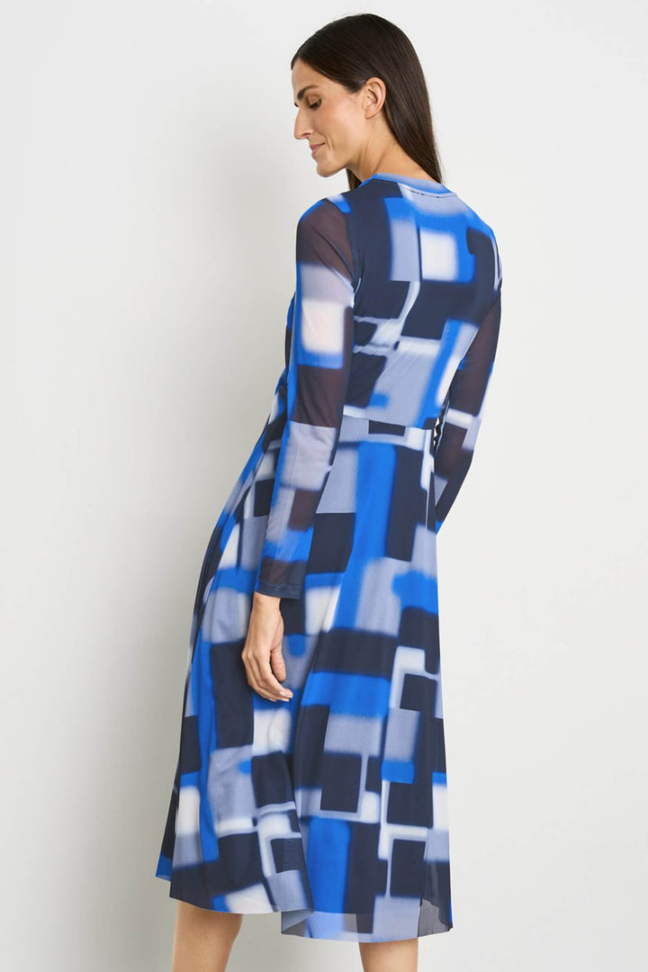 Gerry Weber 280026 Royal Blue Block Print Mesh Midi Dress - Experience Boutique