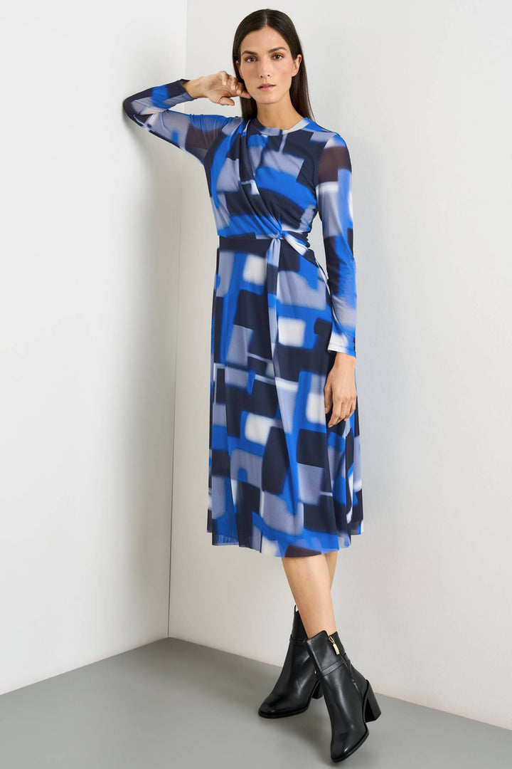 Gerry Weber 280026 Royal Blue Block Print Mesh Midi Dress - Experience Boutique