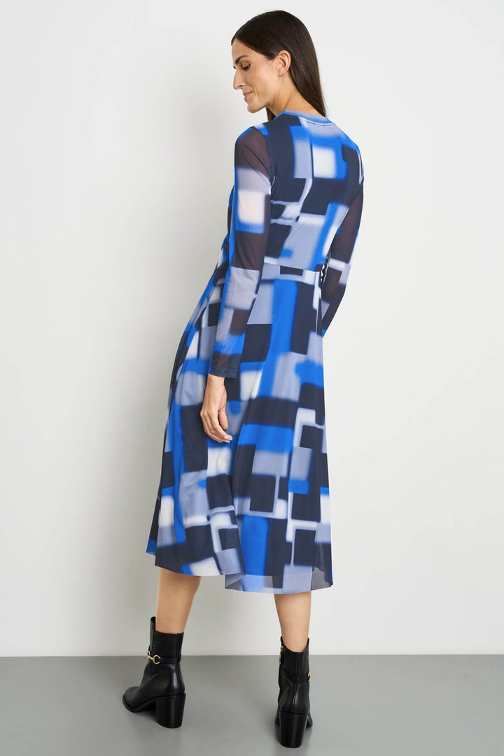 Gerry Weber 280026 Royal Blue Block Print Mesh Midi Dress - Experience Boutique