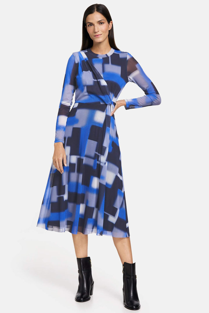Gerry Weber 280026 Royal Blue Block Print Mesh Midi Dress - Experience Boutique