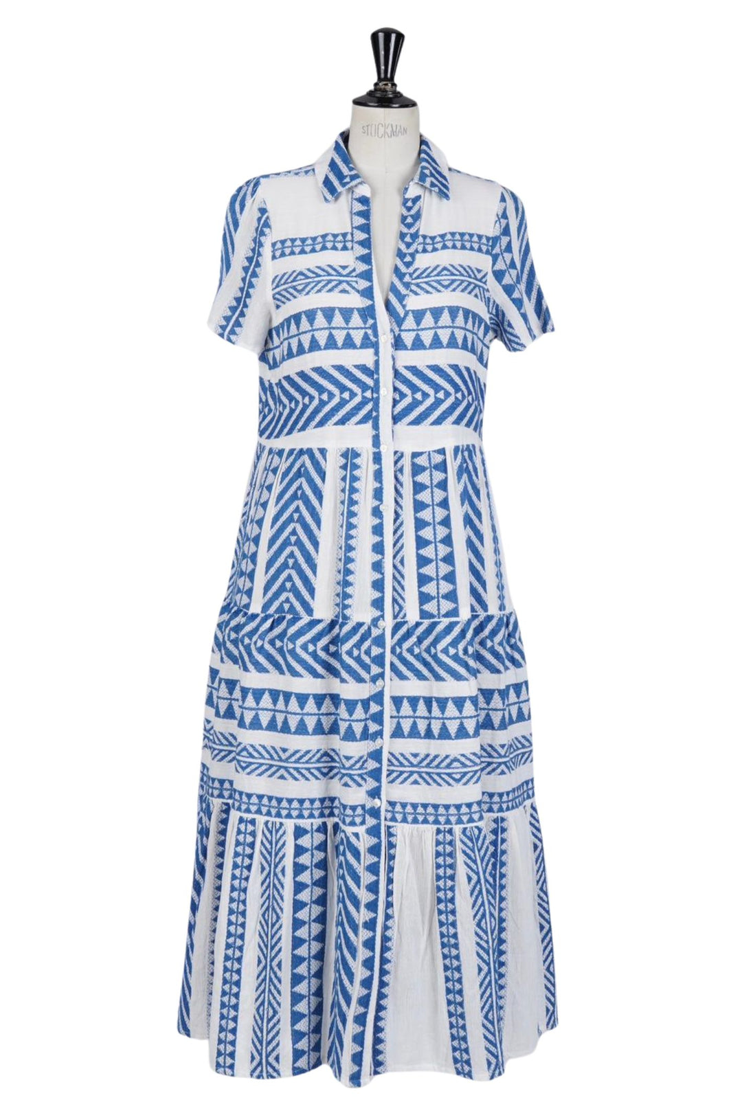 Blue & White Aztek Print Shirt Style Dress – Experience Boutique