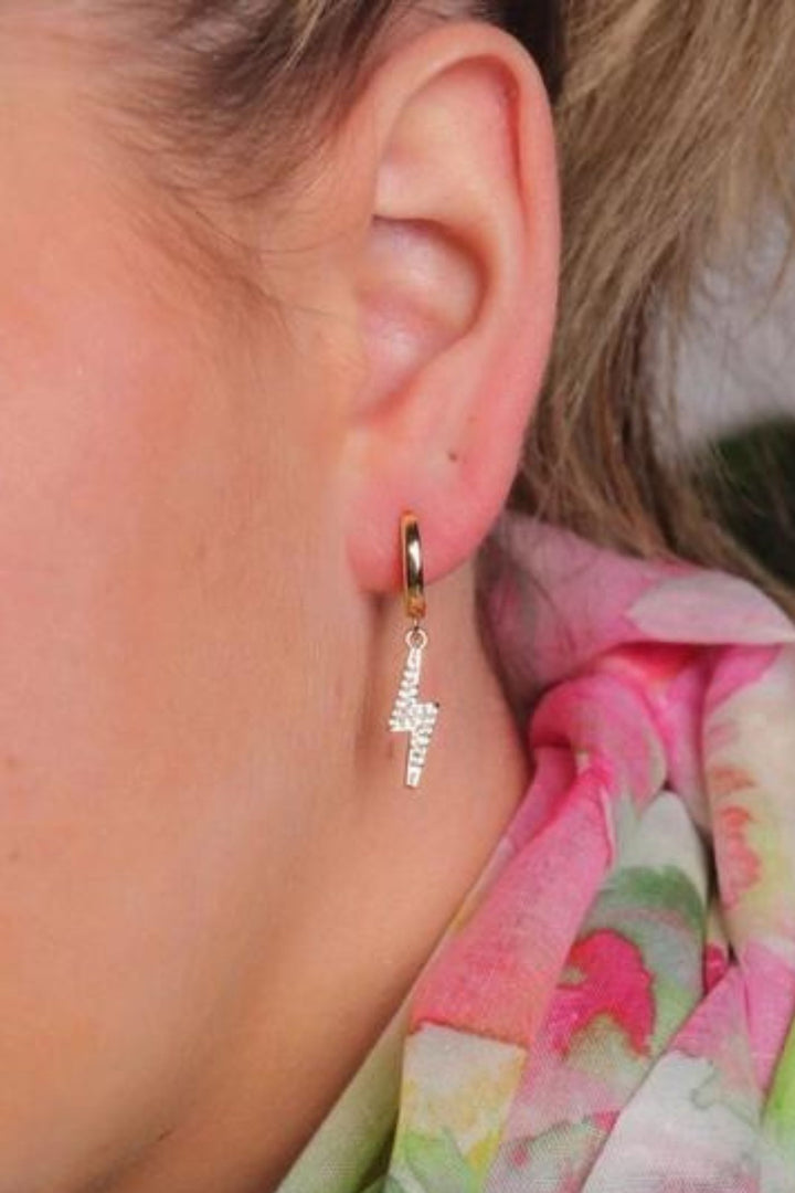 Gold Diamante Lightning Bolt Huggie Earrings