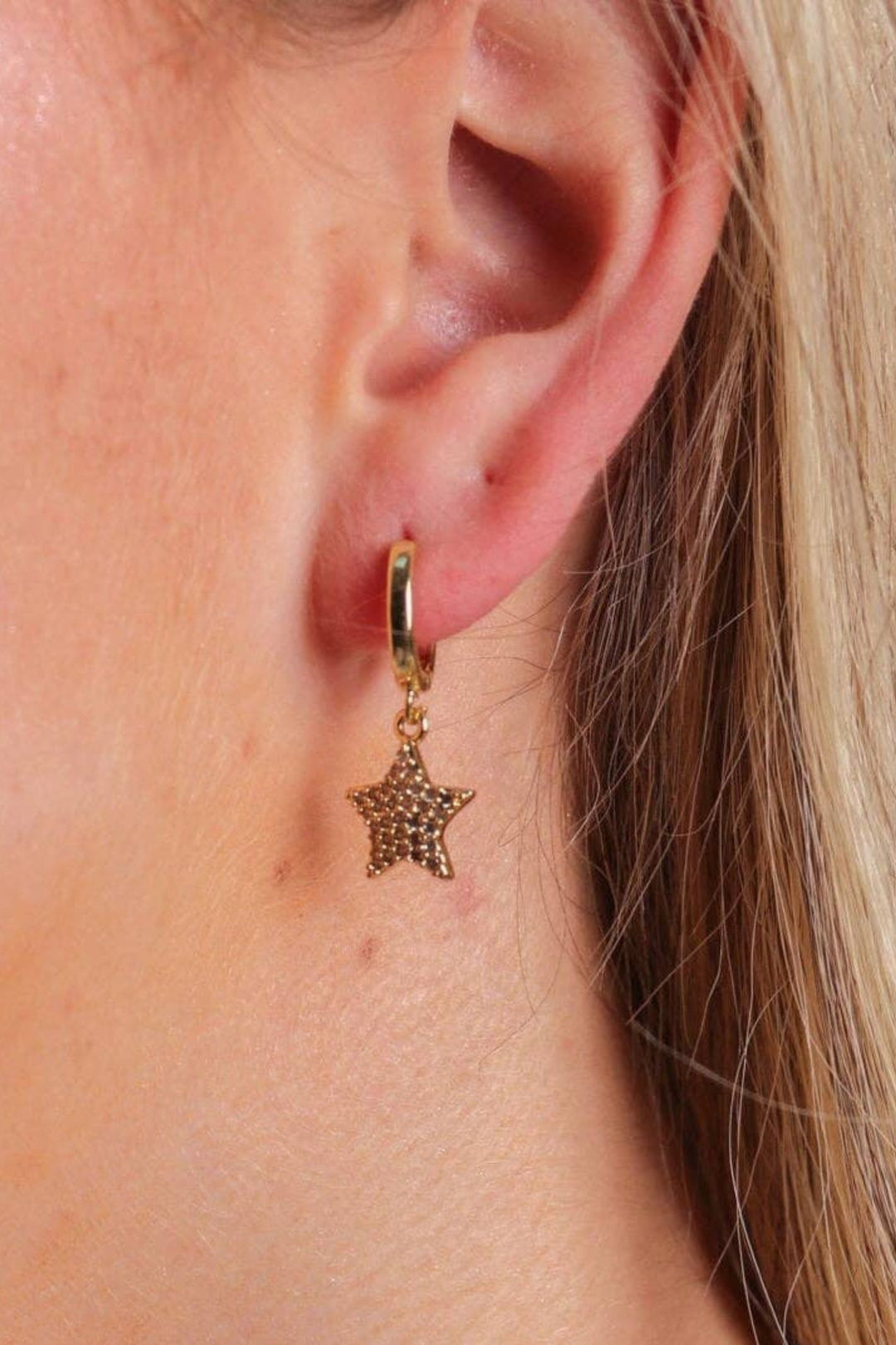 Gold Diamante Star Drop Huggie Earrings