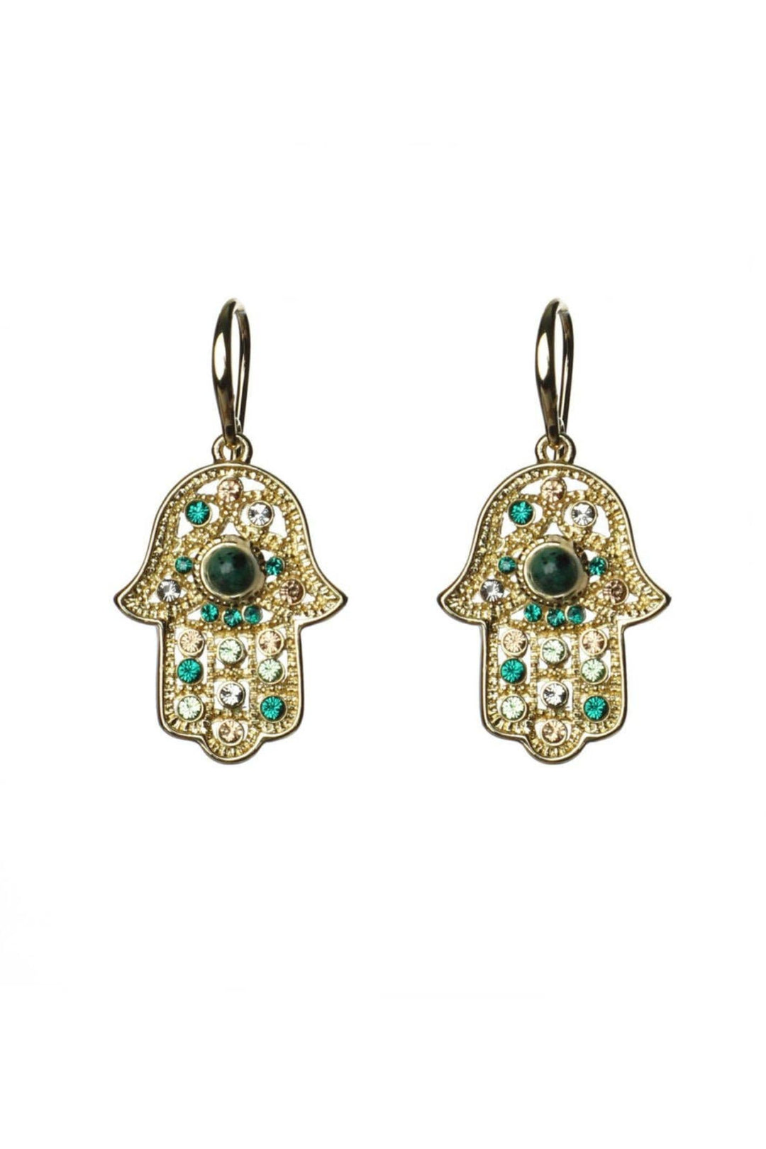 Gold Hamsa Turquoise Drop Earrings