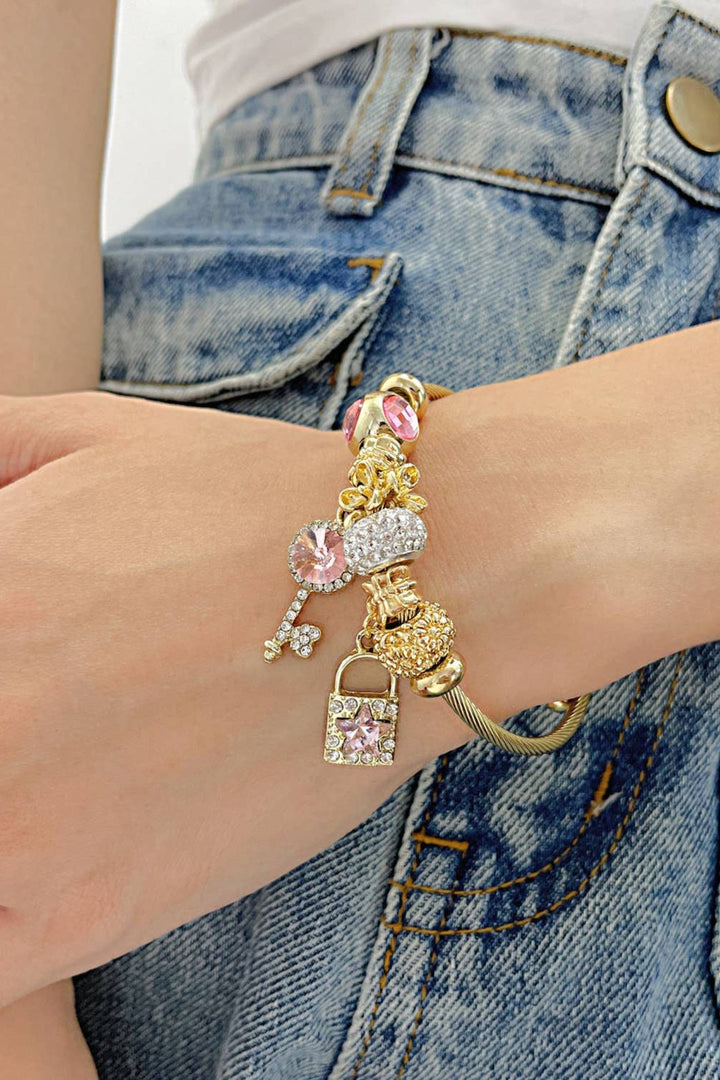 Gold Lock & Key Diamante Charm Bracelet