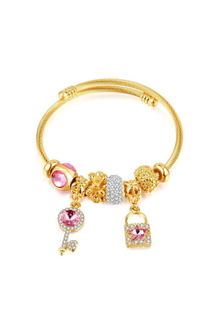 Gold Lock & Key Diamante Charm Bracelet