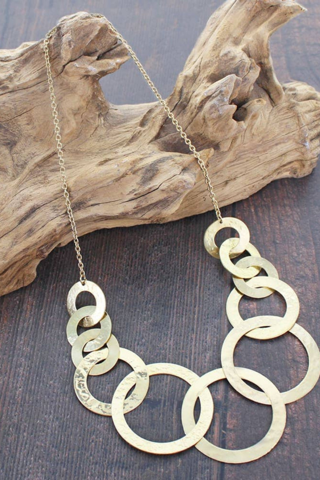 Gold Plated Hammered Ring Necklace