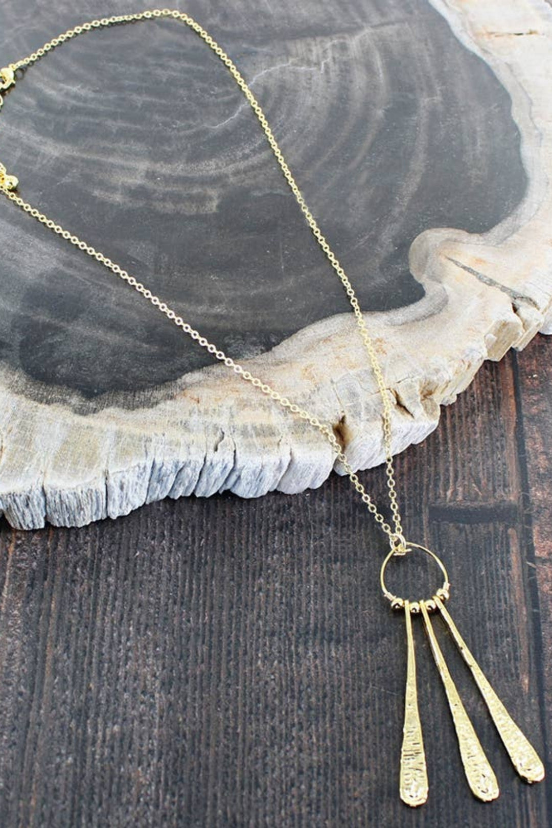 Gold Plated Hammered Tear Drop Necklace