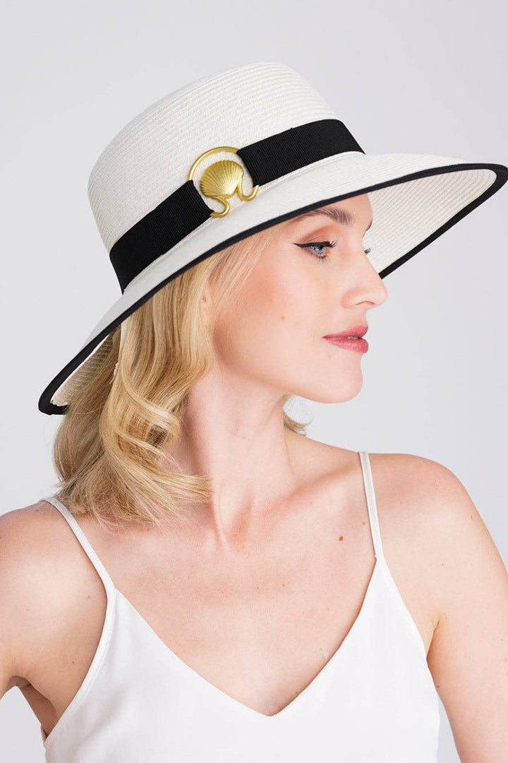 Gold Seashell White Straw Sun Hat
