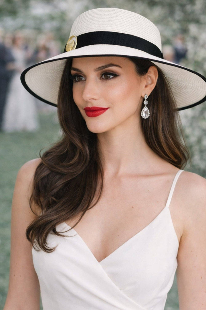 Gold Seashell White Straw Sun Hat