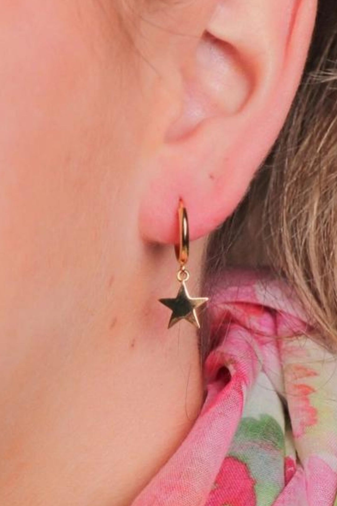 Gold Star Drop Huggie Hoop Earrings