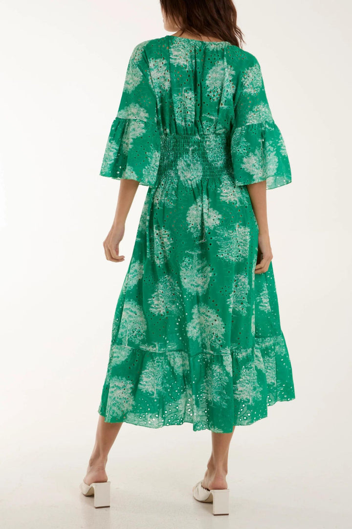 Green Broderie Anglaise V-Neck Maxi Dress