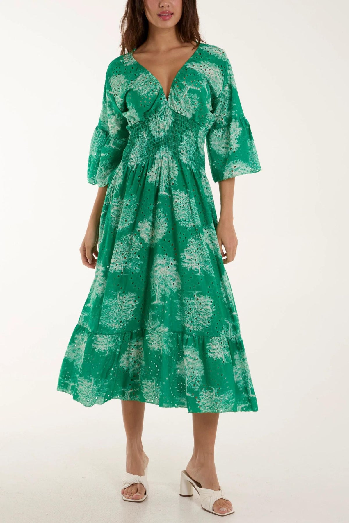 Green Broderie Anglaise V-Neck Maxi Dress Experience Boutique Green Broderie Anglaise V-Neck Maxi Dress Experience Boutique