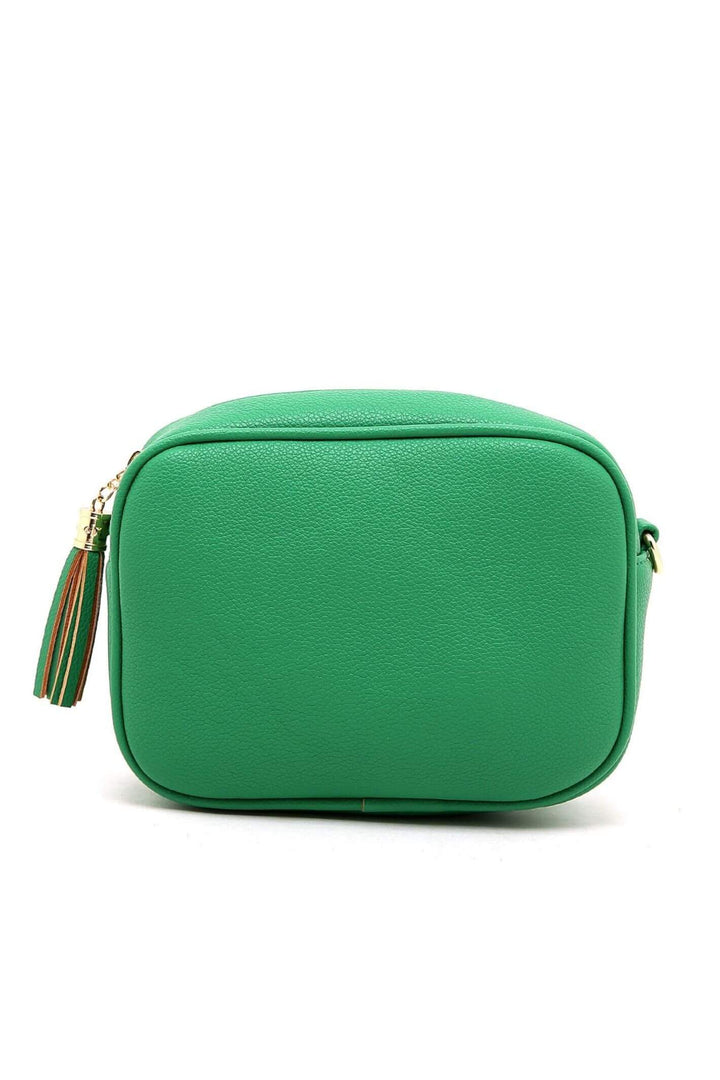 Green Faux Leather Camera Bag With Funky Strap