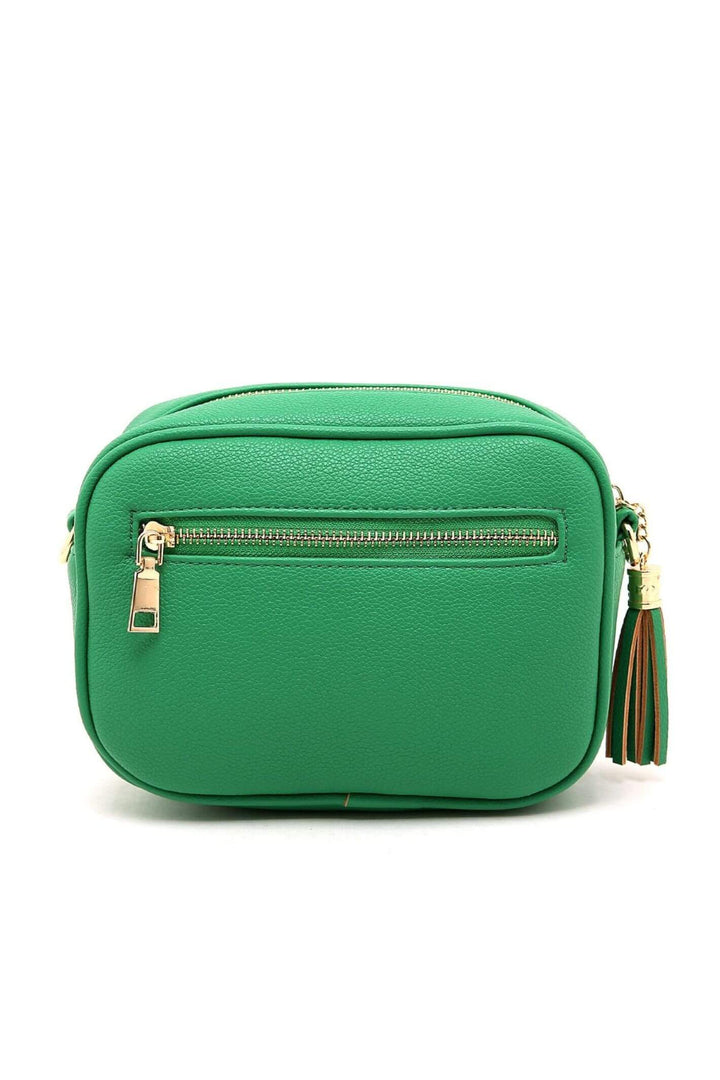 Green Faux Leather Camera Bag With Funky Strap
