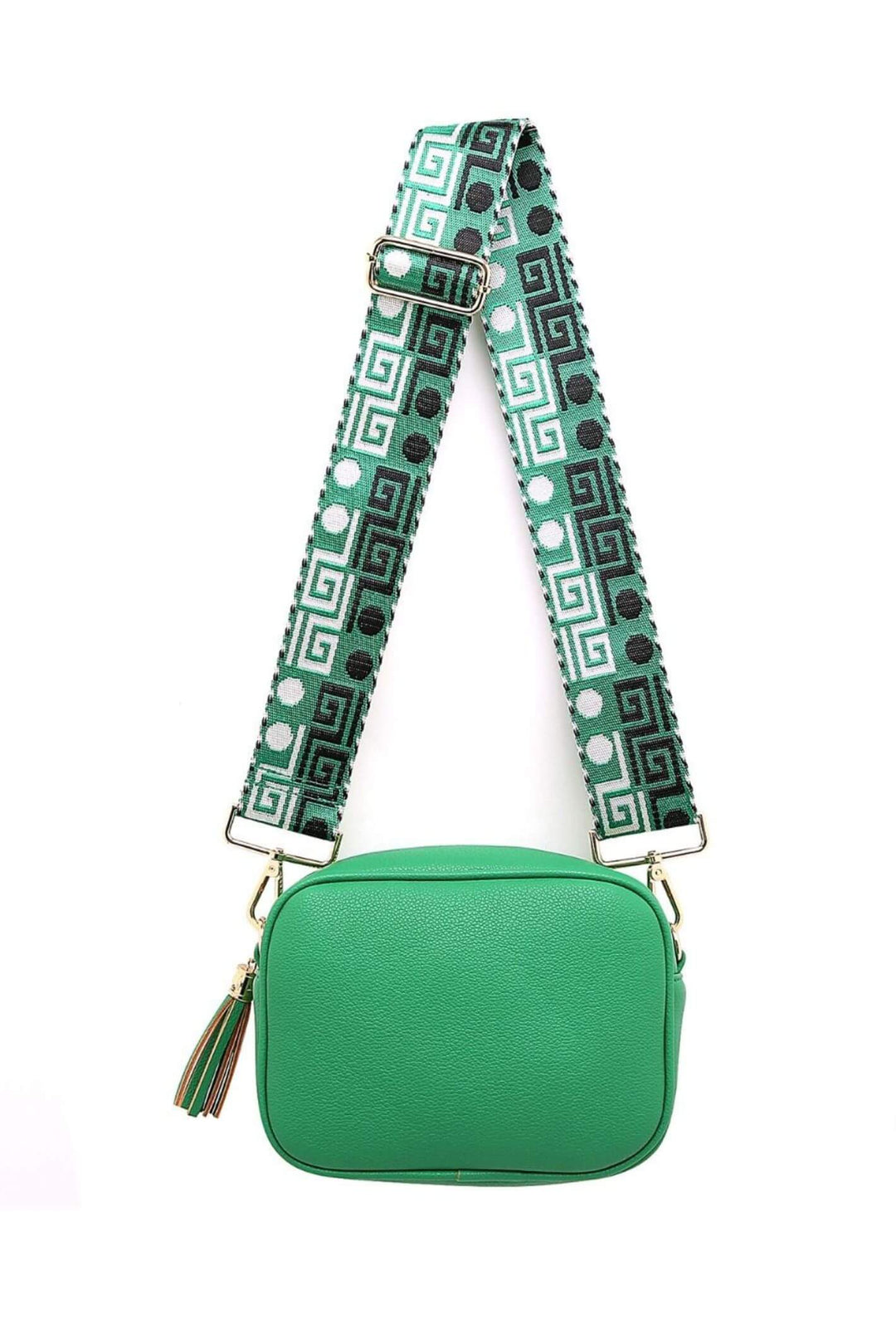 Green Faux Leather Camera Bag With Funky Strap