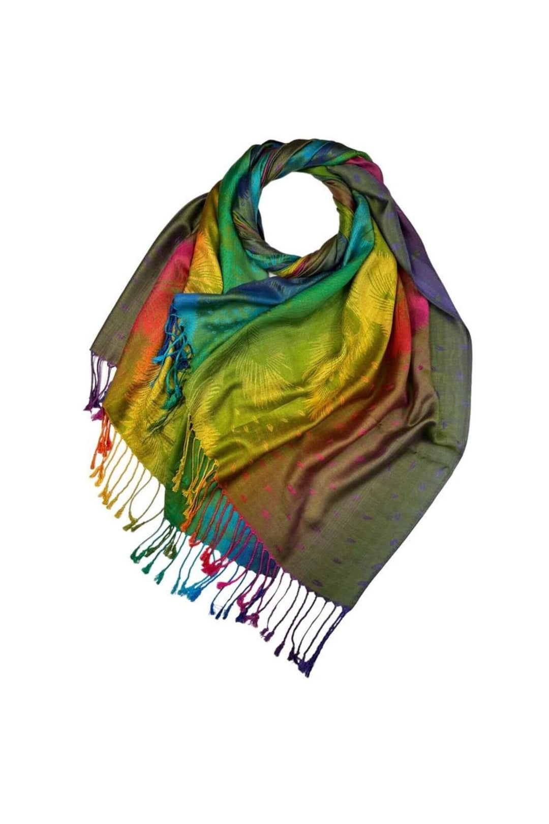 Green Feather Print Multi-coloured Pashmina