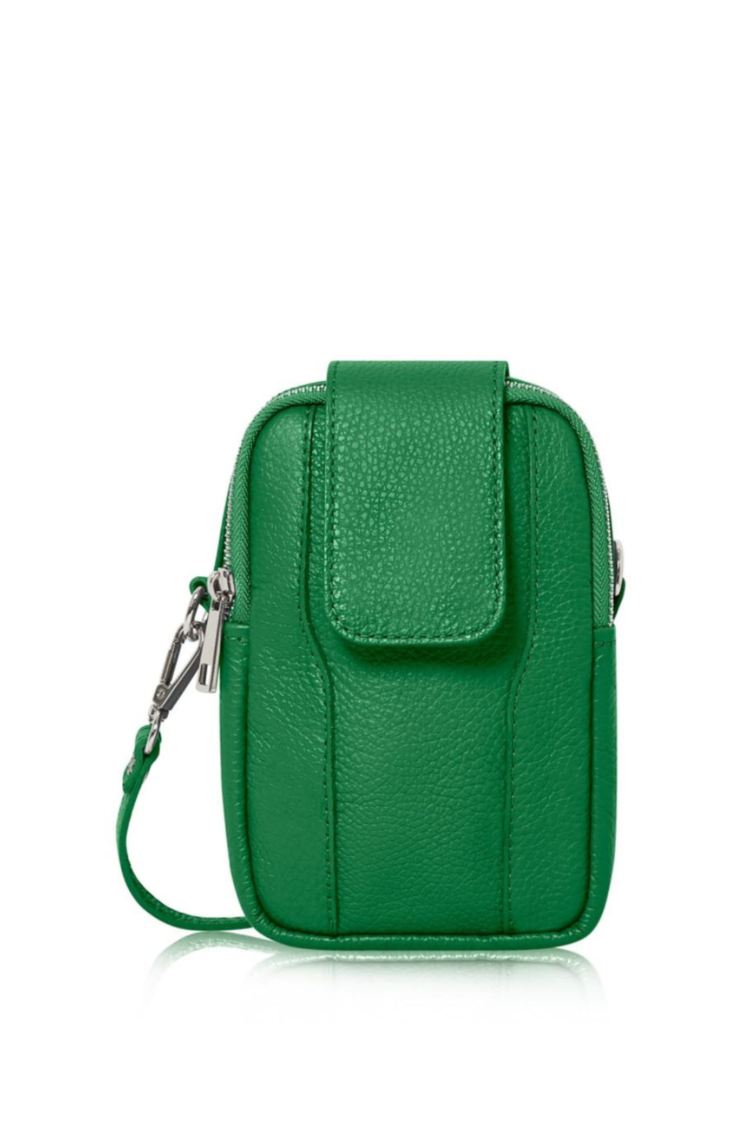 Green Leather Twin Compartment Cross Body Phone Bag