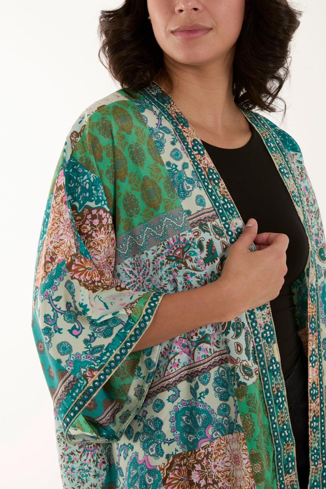 Green Mosaic Art Print Embroidered Kimono