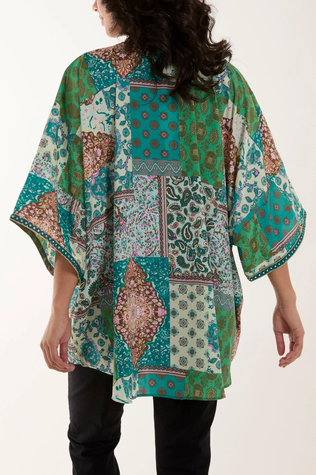 Green Mosaic Art Print Embroidered Kimono