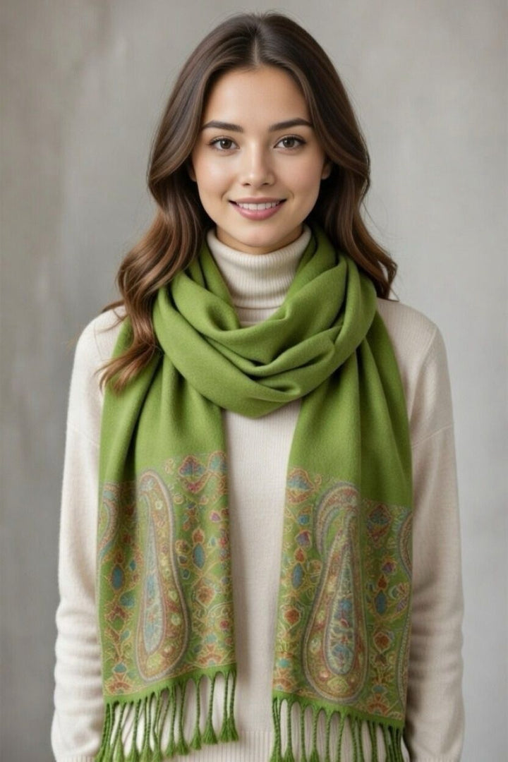 Green Multi-Tonal Paisley Print Scarf