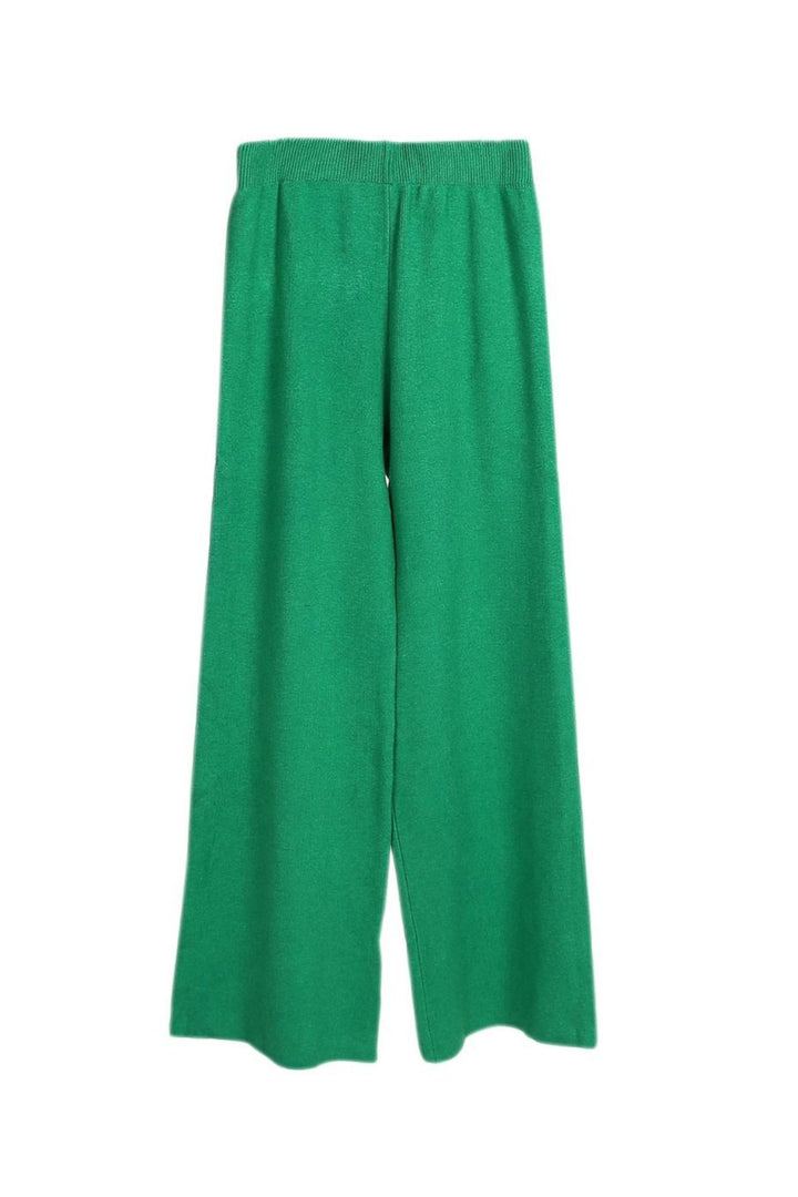 Green Super Soft Fine Rib Knit Wide Leg Trousers