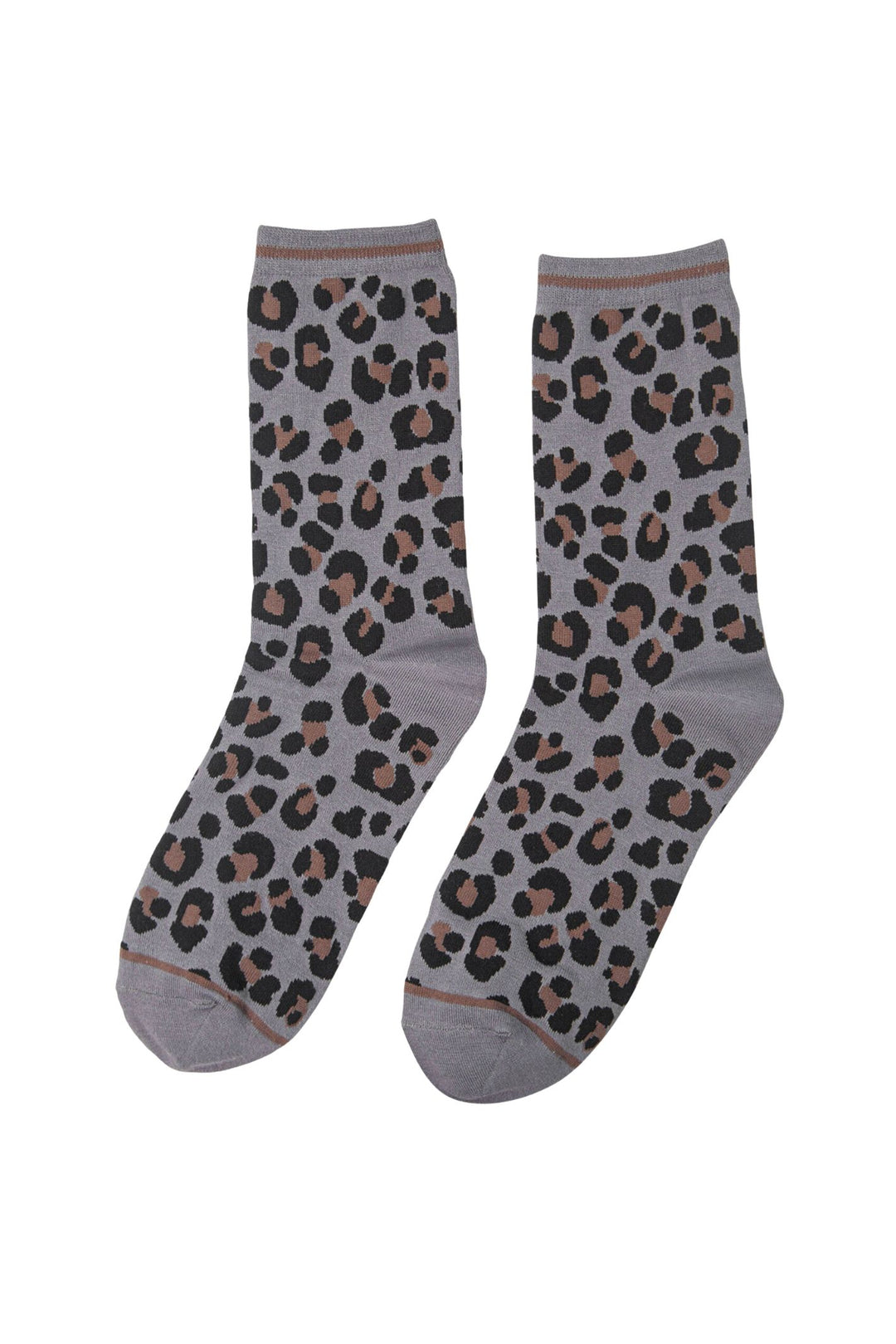 Grey Bamboo Socks Leopard Print Ankle Socks