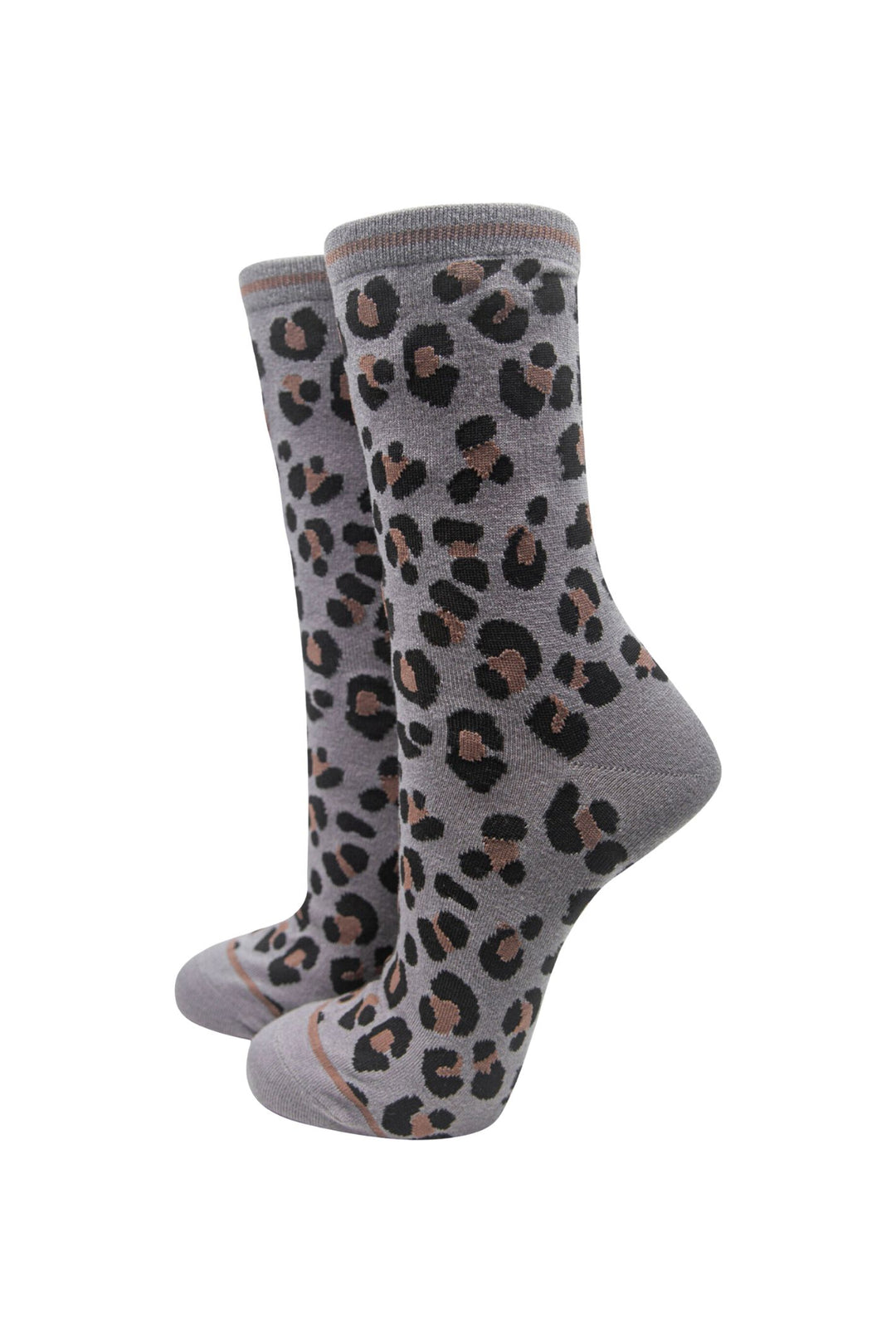 Grey Bamboo Socks Leopard Print Ankle Socks