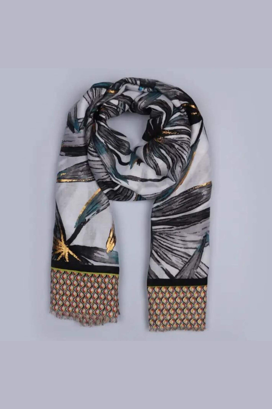 Grey & Gold Abstract Floral Print Scarf