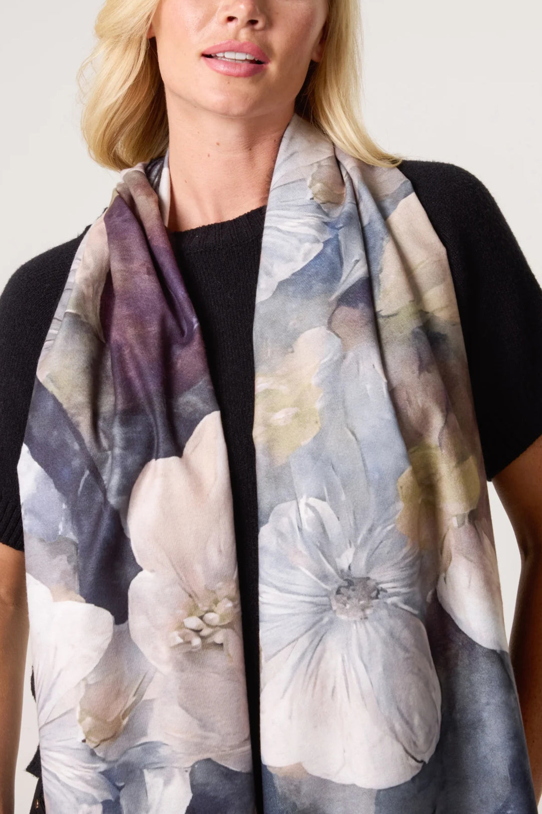 Grey & Khaki Tone Floral Soft Scarf