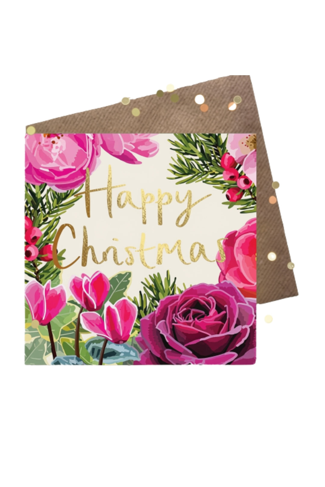 Happy Christmas Pinks Floral Greeting Card