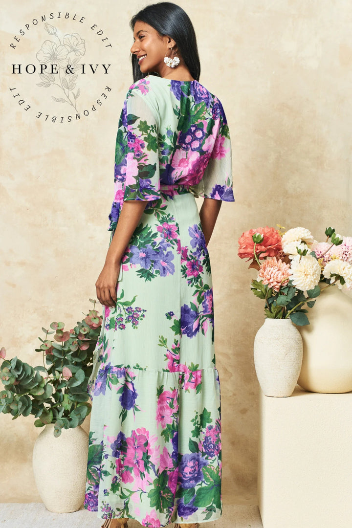 Hope & Ivy Pricella Dress Green Mauve Floral Print