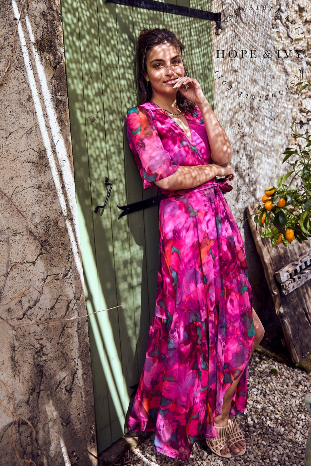 Hope & Ivy The Corinne Dress Pink Floral Print